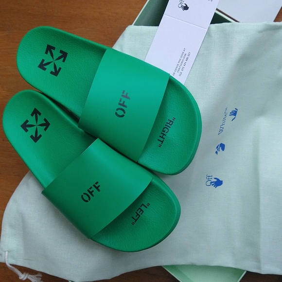 *SOLD* Off-White Printed Rubber Pool Slide Green Size 37 - Picture 6 of 7